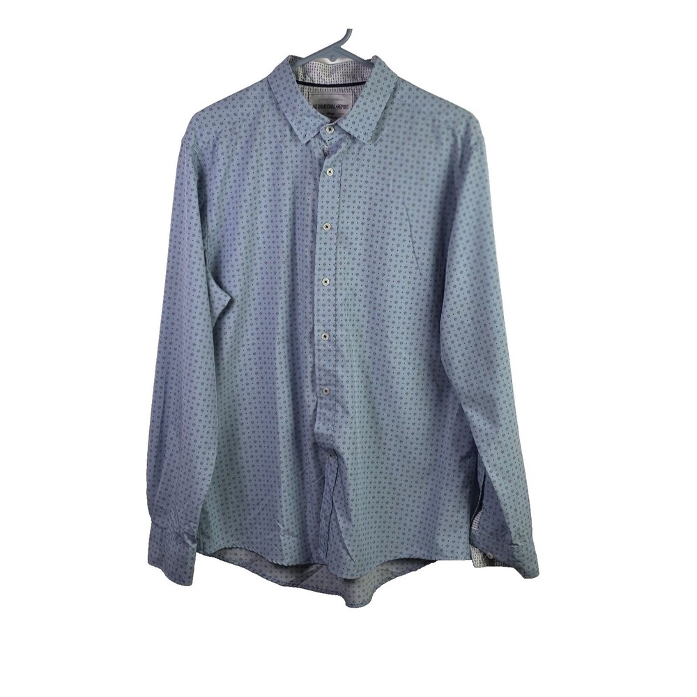 International Report Men's Large Blue Geometric Long Sleeve Button Down Shirt‎